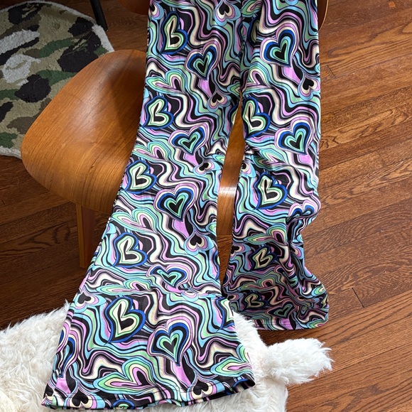 Pants - NWOT Colorful Heart Patterned groovy bell bottom Pants